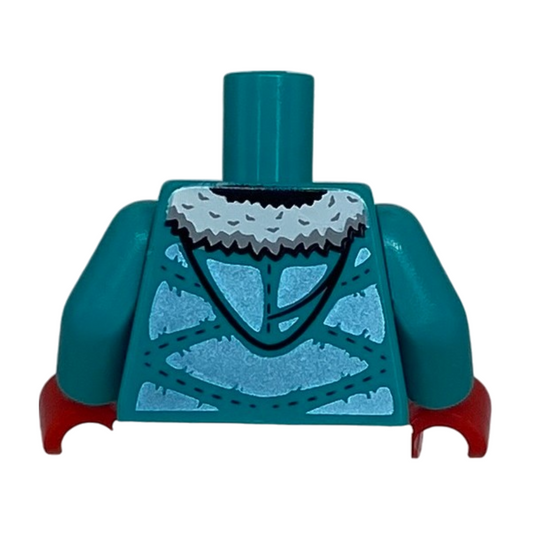 Winter Padded Jacket with Hood, Metallic Light Blue Panels, Zipper and White Fur Lining