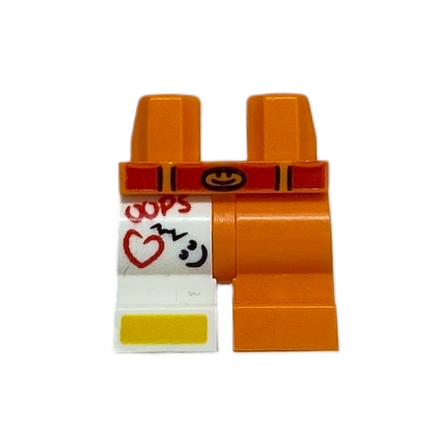 1 Orange Medium Left Leg, 1 White Medium Right Leg with Red Belt, 'OOPS' and Heart, Black Smiley Faces