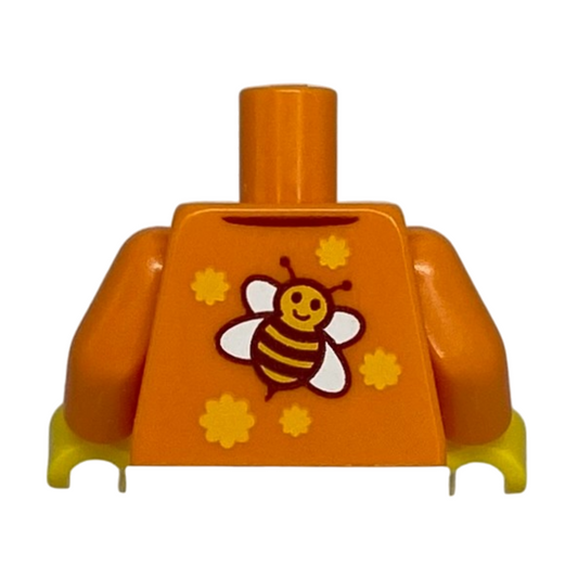 Shirt with Collar and Bright Light Orange and White Bees with Flowers