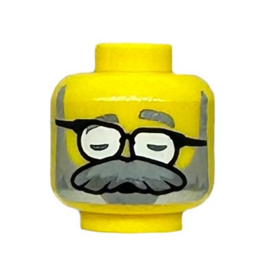 Beard and Moustache, Black Glasses with White Lenses, Open Eyes / Sleeping (Mr Oz)