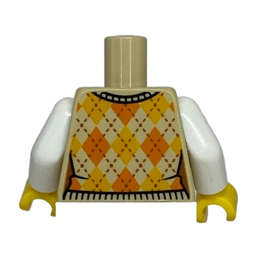 Argyle Sweater Vest with Bright Light Orange and Orange Diamonds over White Shirt Pattern