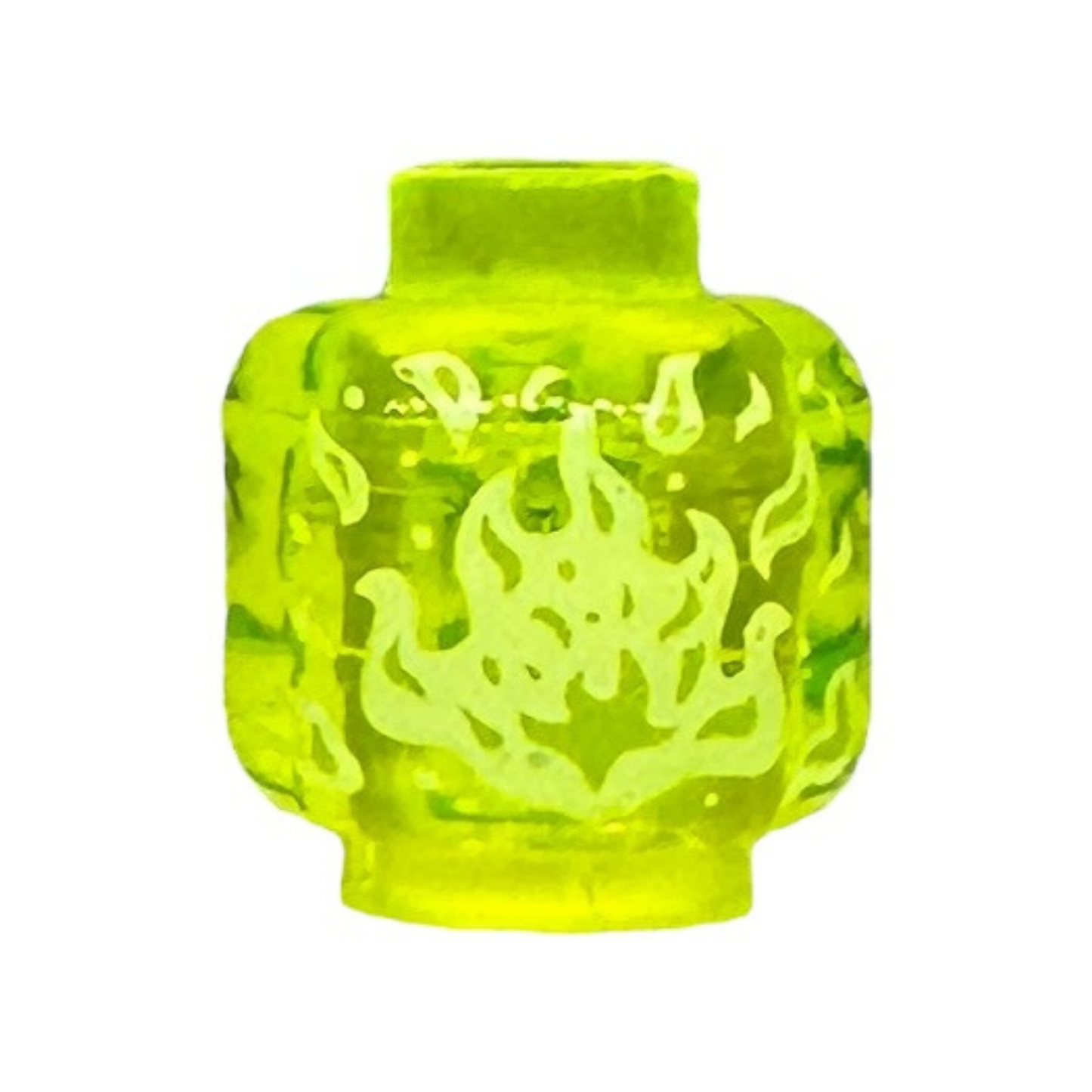 Ghost with Bushy Eyebrows, Open Mouth with Sharp Teeth and Tongue, Flames on Back