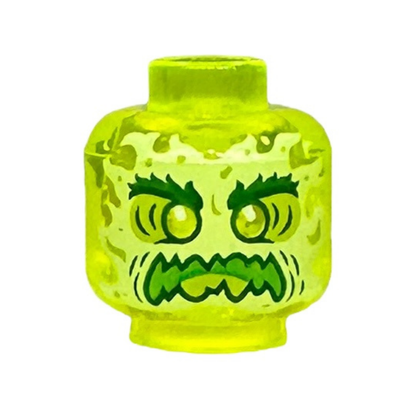 Ghost with Bushy Eyebrows, Open Mouth with Sharp Teeth and Tongue, Flames on Back