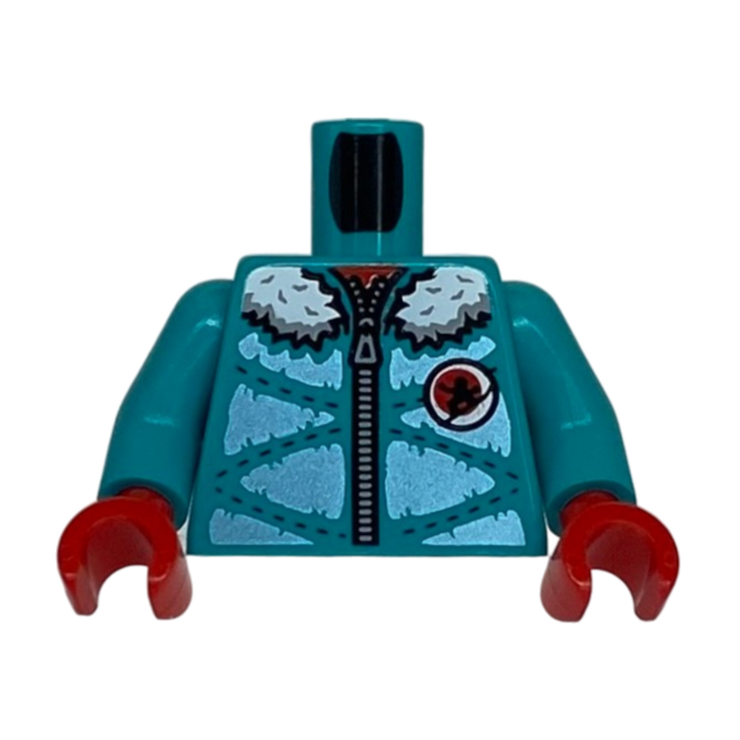 Winter Padded Jacket with Hood, Metallic Light Blue Panels, Zipper and White Fur Lining