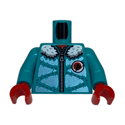 Winter Padded Jacket with Hood, Metallic Light Blue Panels, Zipper and White Fur Lining