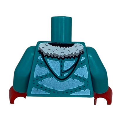 Winter Padded Jacket with Hood, Metallic Light Blue Panels, Zipper and White Fur Lining