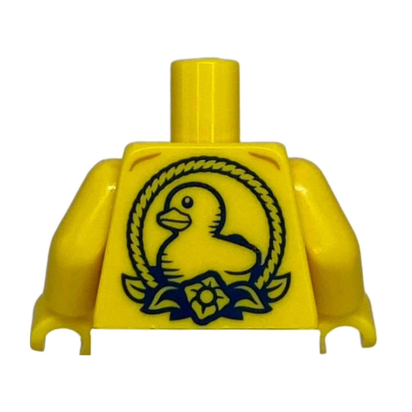 Bare Chest with Muscles Outline, Duckling Tattoo with Flower and Leaves on Back