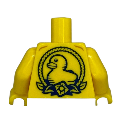 Bare Chest with Muscles Outline, Duckling Tattoo with Flower and Leaves on Back