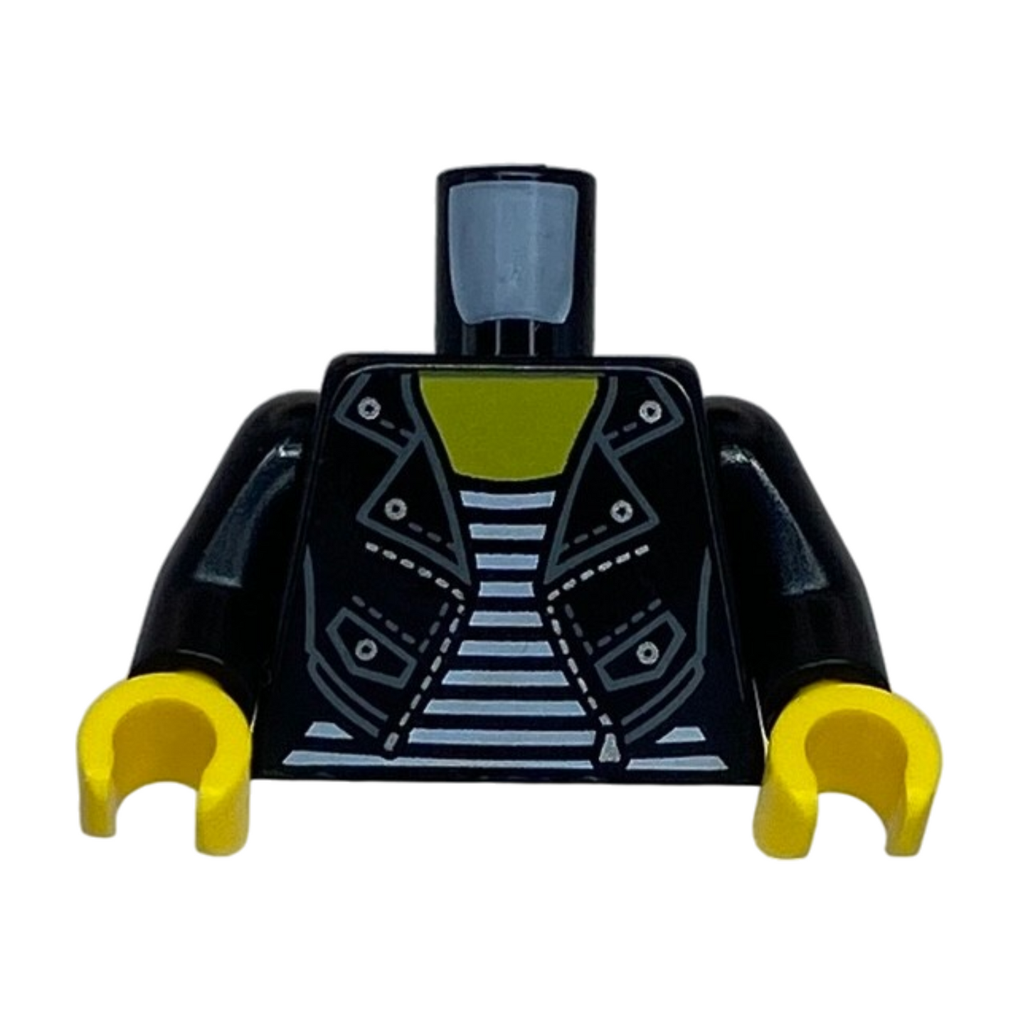 Open Leather Jacket with Pockets, Buttons and Zipper over White Striped Shirt