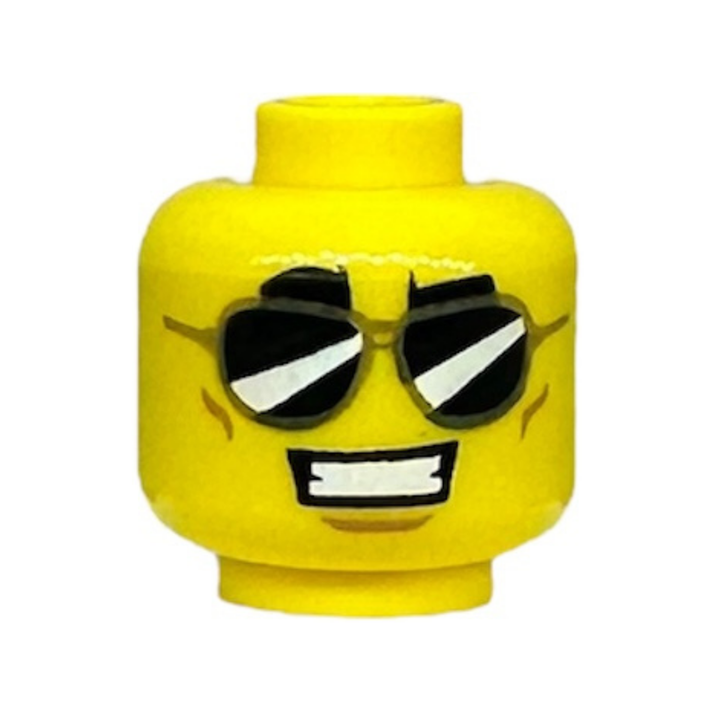 Thick Black Eyebrows, Black Sunglasses, Smile with Teeth / White Pupils, Closed Mouth