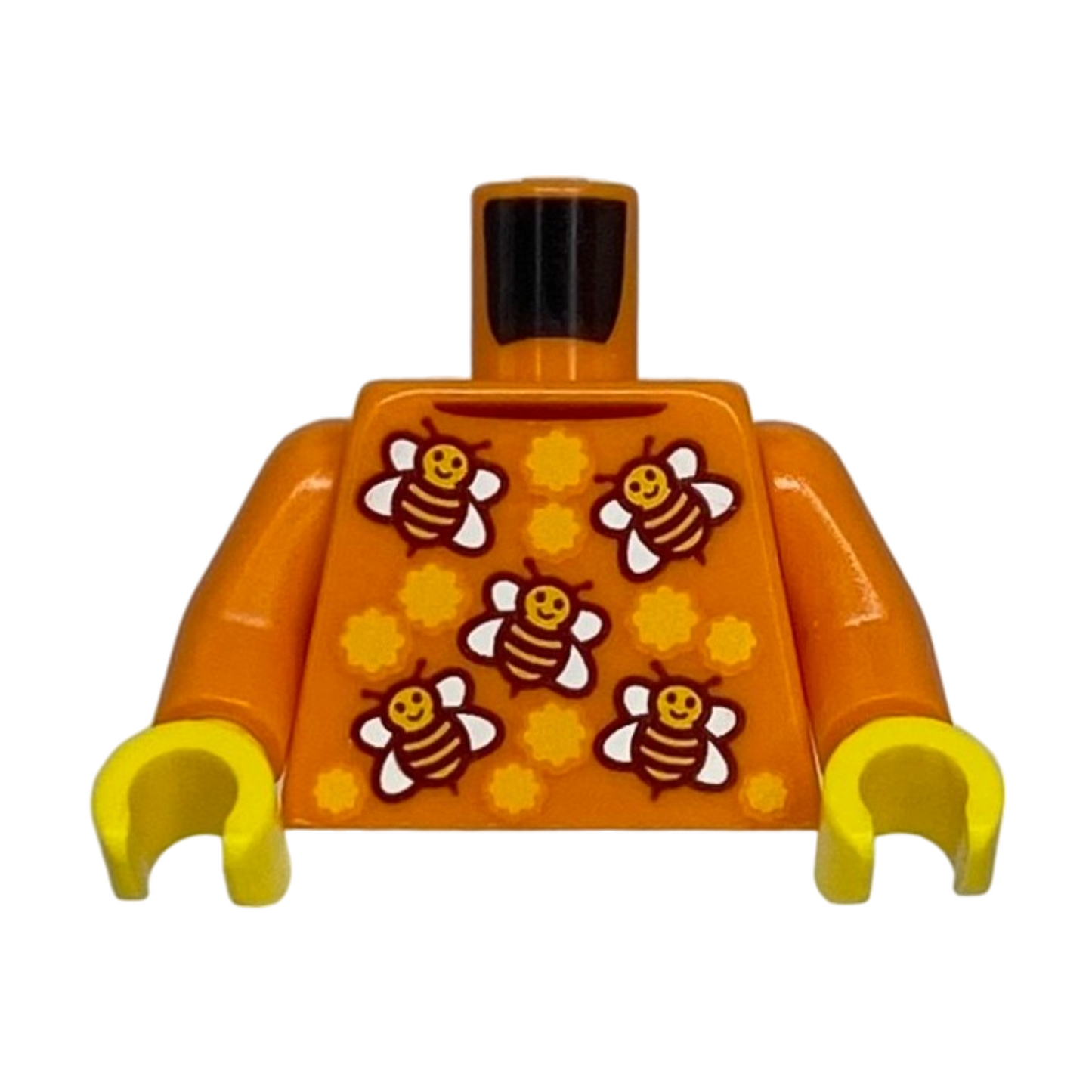 Shirt with Collar and Bright Light Orange and White Bees with Flowers