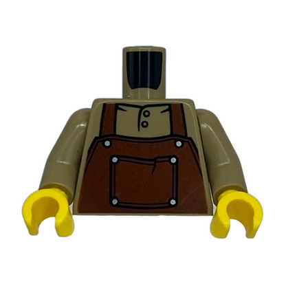 Reddish Brown Apron with Pocket over Shirt with Buttons