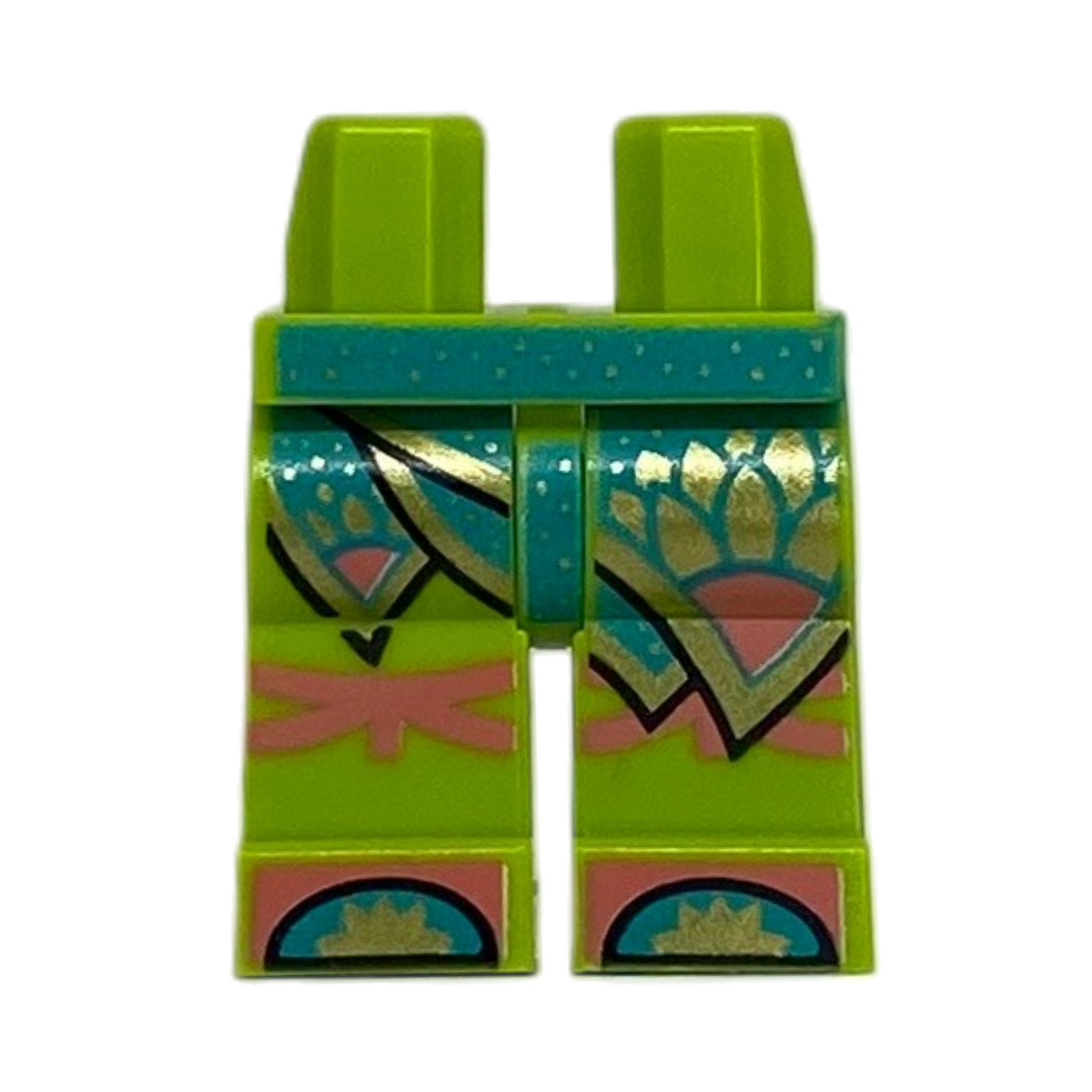 Dark Turquoise Leaves Skirt, Gold Trim, Coral Knee Wrappings