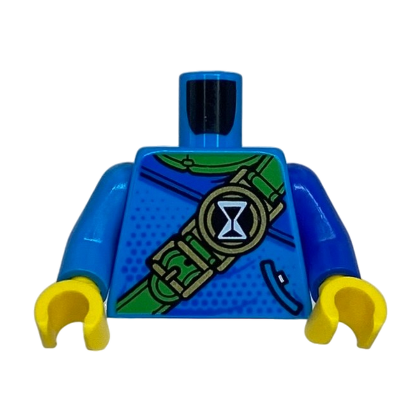 Blue Shoulder and Dots, Bright Green Neck and Strap with Hourglass and Gold Buckles