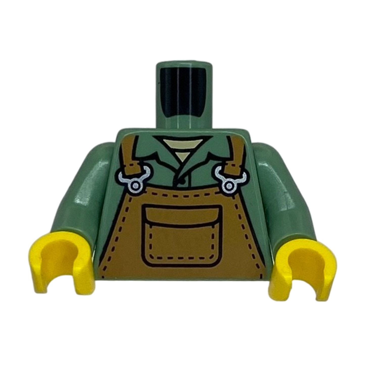 Overalls with Pocket and Silver Buckles over Shirt with Collar and Tan Undershirt