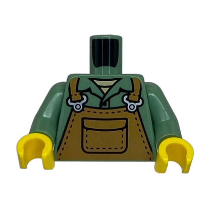 Overalls with Pocket and Silver Buckles over Shirt with Collar and Tan Undershirt