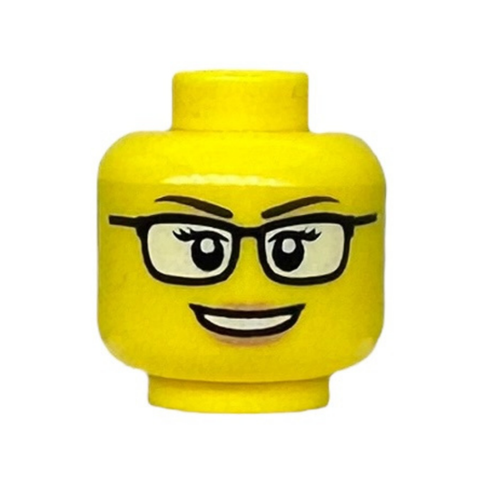 Black Glasses with White Lenses, Open Mouth Smile with Teeth