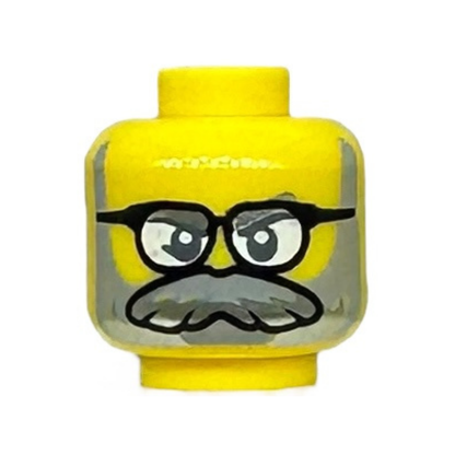 Beard and Moustache, Black Glasses with White Lenses, Open Eyes / Sleeping (Mr Oz)