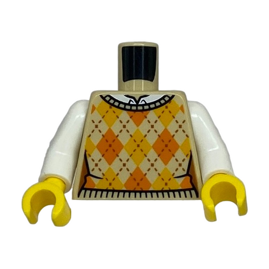 Argyle Sweater Vest with Bright Light Orange and Orange Diamonds over White Shirt Pattern